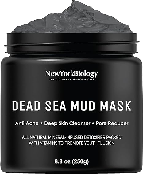 New York Biology Dead Sea Mud Mask – Spa Quality Pore Reducer for Acne, Blackheads & Oily Skin – Natural Face & Body Detox Mask, Tightens Skin, 8.8 oz