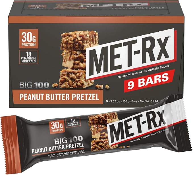 MET-Rx Big 100 Colossal Protein Bars – Peanut Butter Pretzel, Pack of 9, 100g Each