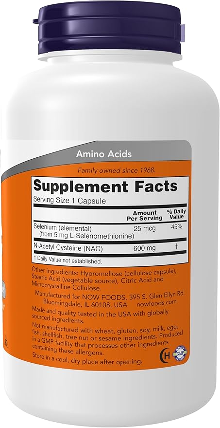 NOW NAC 600mg with Selenium & Molybdenum – Antioxidant & Immune Support – Cellular Health Formula – Non-GMO, Gluten-Free – 250 Veg Capsules