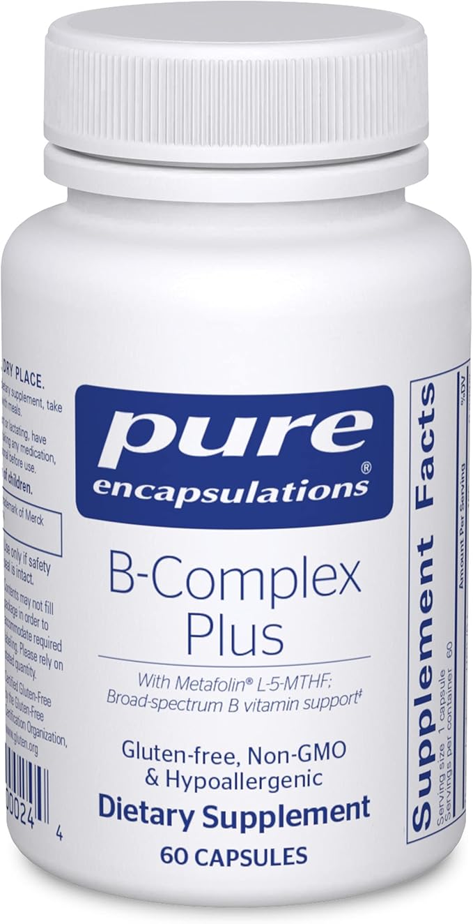 Pure Encapsulations B-Complex Plus – Neurological, Heart & Energy Support – With B12 & Metafolin® – 60 Capsules