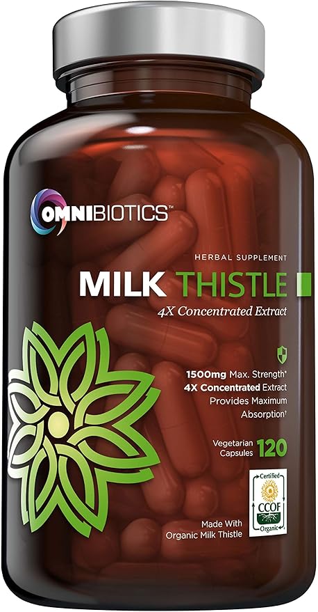 Organic Milk Thistle Supplement 1500mg – 4X Concentrated Extract with Silymarin – Liver Detox & Support – Vegan, Non-GMO, Gluten-Free – 120 Capsules