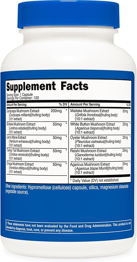 Nutricost Mushroom Complex – 10 Mushroom Immune & Brain Support – 120 Capsules – Non-GMO, Gluten Free