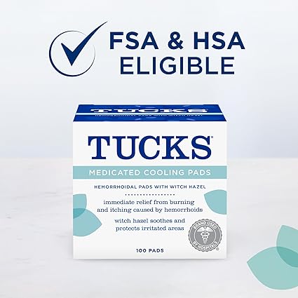 TUCKS Medicated Cooling Pads, 100 Count – Witch Hazel Hemorrhoid Relief & Postpartum Care Wipes