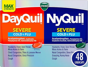 VICKS DayQuil & NyQuil SEVERE Cold & Flu Relief – 48 LiquiCaps – Day & Night Multi-Symptom Formula