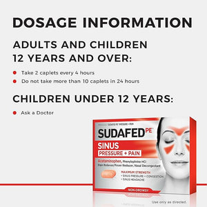 Sudafed PE Sinus Pressure + Pain Relief Tablets – Maximum Strength, Non-Drowsy Sinus & Headache Relief