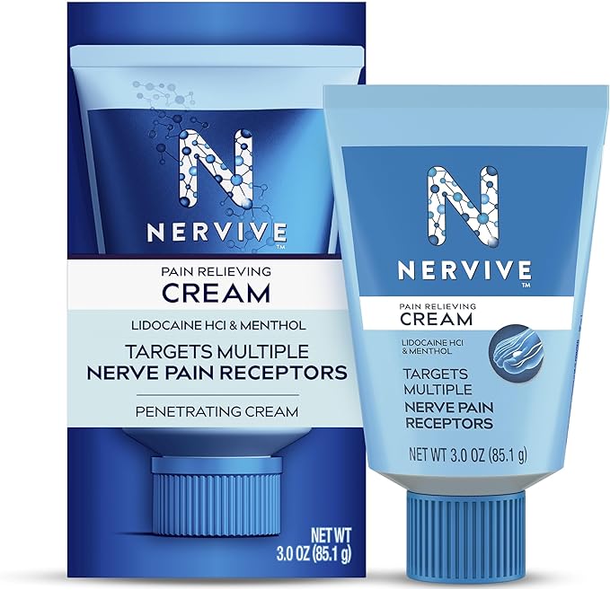 Nervive Max Strength Pain Relieving Cream – 4% Lidocaine & 1% Menthol Topical Relief for Nerve Pain in Hands, Feet, Legs & Arms, Non-Greasy, 3 oz