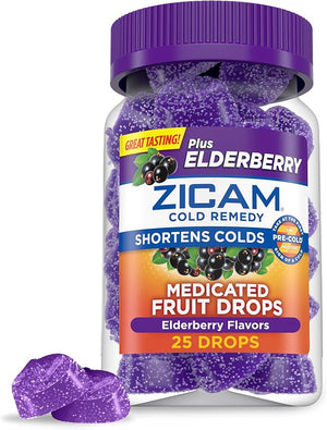 Zicam Cold Remedy Zinc Medicated Fruit Drops – Elderberry Flavor – 25 Count – Homeopathic Cold Shortening Medicine to Reduce Cold Duration Naturally