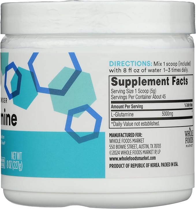 Whole Foods Market L-Glutamine Free Form Powder – 5000mg per Serving – Muscle Recovery, Gut & Immune Support – Non-GMO, Gluten-Free – 8 Ounce