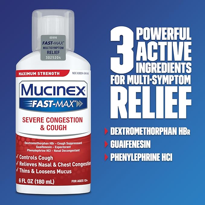 Mucinex Fast-Max Severe Congestion & Cough – Maximum Strength Multi-Symptom Cold Relief Liquid