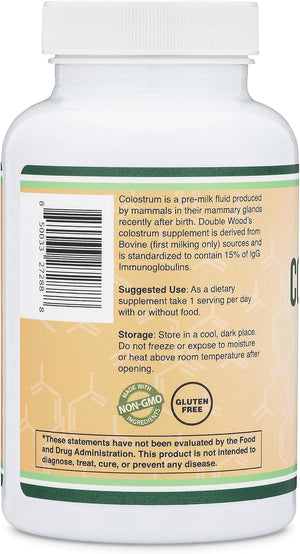Double Wood Colostrum Supplement – 1000mg Bovine Colostrum from First Milking – 15% IgG Immune & Gut Support – Non-GMO, Gluten-Free – 120 Capsules (2-Month Supply)