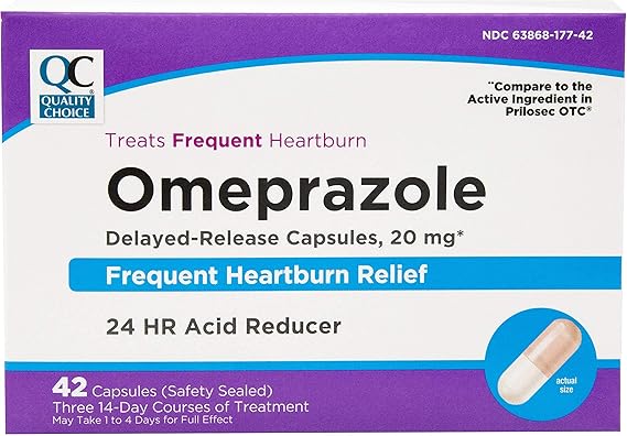 Quality Choice Omeprazole 20mg – 42 Capsules – Acid Reducer for Frequent Heartburn – 3 x 14-Day Treatments