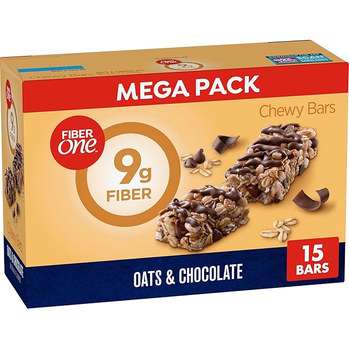 Fiber One Chewy Bars, Oats and Chocolate – High Fiber Snack Bar, Low Sugar, Mega Pack, 15 Ct