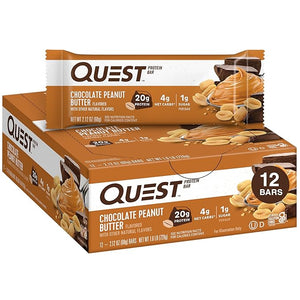Quest Chocolate Peanut Butter Protein Bars – 20g Protein, 1g Sugar, Keto, Gluten Free, Low Carb, 12 Count