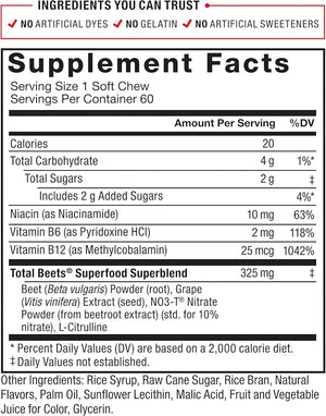 Force Factor Total Beets Soft Chews – Beetroot, L-Citrulline, Grapeseed Extract & Antioxidants, 60 Chews