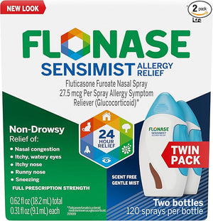 Flonase Sensimist Allergy Relief Nasal Spray 120 Sprays Non-Drowsy 24-Hour Relief Pack of 2