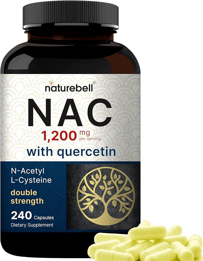 NAC Supplement 1200mg with Quercetin – Double Strength Antioxidant for Immune, Liver & Lung Health – Non-GMO, Gluten-Free – 240 Capsules