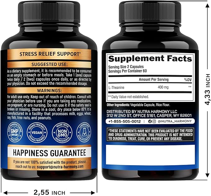 L-Theanine 400mg – Extra Strength Stress Relief & Sleep Support – Plant-Based, Vegan, Non-GMO, Gluten-Free – 120 Capsules – Made in USA