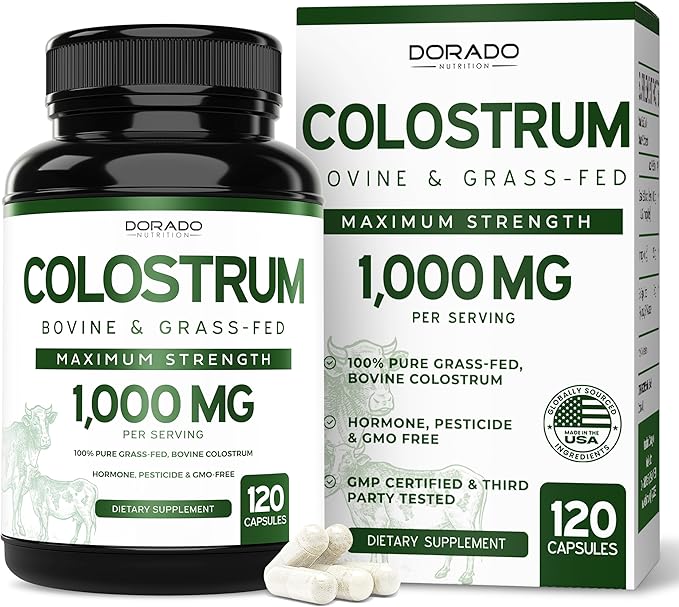 Dorado Nutrition Bovine Colostrum 1000mg – 20% IgG Grass-Fed Immune & Gut Support – No Fillers, Non-GMO, Gluten-Free – 120 Capsules – Made in USA