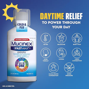 Mucinex Maximum Strength Fast-Max Cold & Flu + Nightshift – 2 Pack (6 fl oz Bottles)