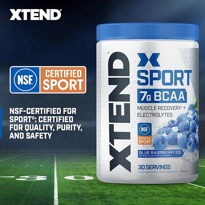 XTEND Sport BCAA Powder – Blue Raspberry Ice, Electrolyte Recovery & Hydration, 30 Servings