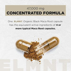 ELMNT Black Maca Root 40,000mg – 40x Strength with Ashwagandha – Organic Peruvian Maca Capsules for Men, Energy & Vitality – Non-GMO, Gluten-Free – 60 Capsules
