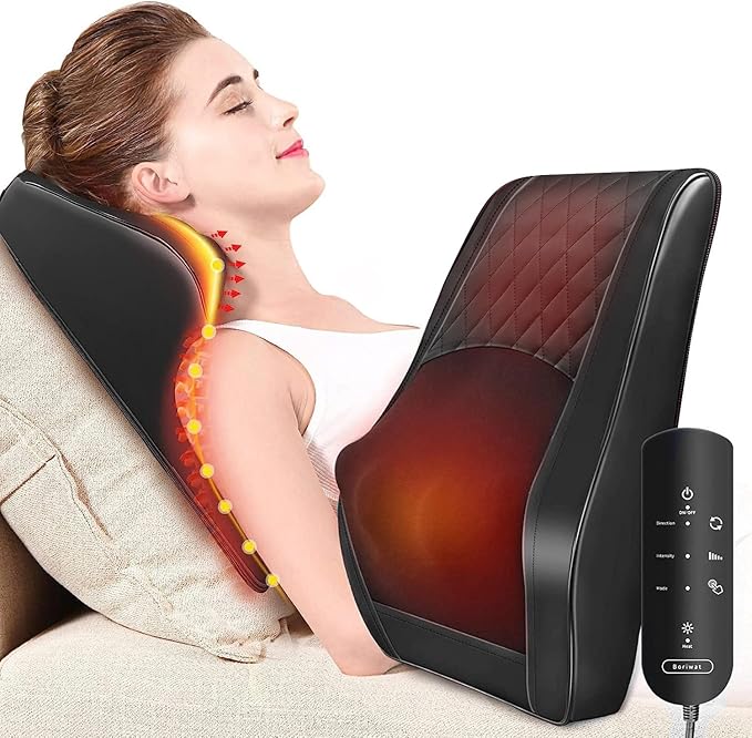 Boriwat Back Massager with Heat, 3D Kneading Massage Pillow, Deep Tissue Pain Relief, Gift for Women Men