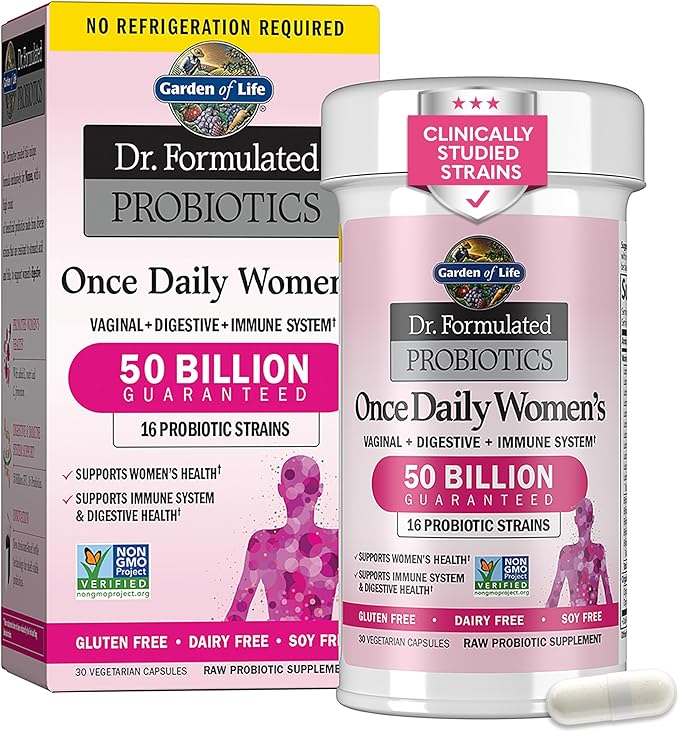 Garden of Life Dr. Formulated Probiotics for Women – 50 Billion CFU, 16 Strains + Organic Prebiotics – Digestive, Vaginal & Immune Support – Shelf-Stable – 30 Capsules
