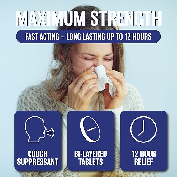 WELMATE Mucus Relief DM, 98 Tablets – 12-Hour Cough Suppressant & Expectorant with Guaifenesin & Dextromethorphan