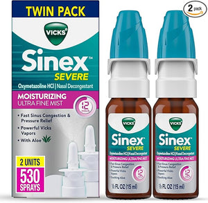 Vicks Sinex Severe Nasal Spray, 2 Pack (265 Sprays Each) – Moisturizing Decongestant with Aloe for Nasal Congestion & Sinus Pressure Relief