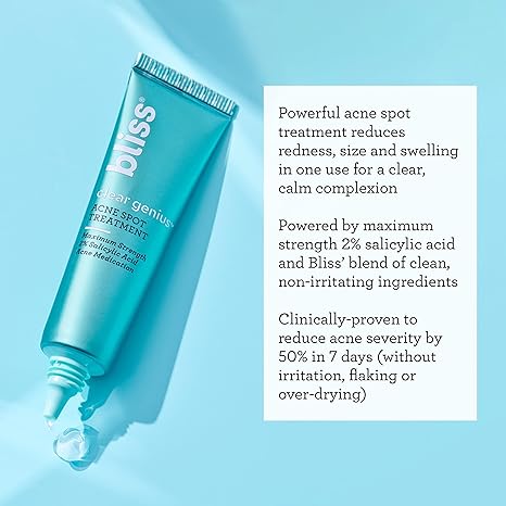 Bliss Clear Genius Acne Spot Treatment – 2% Salicylic Acid, Vegan, Fast-Acting