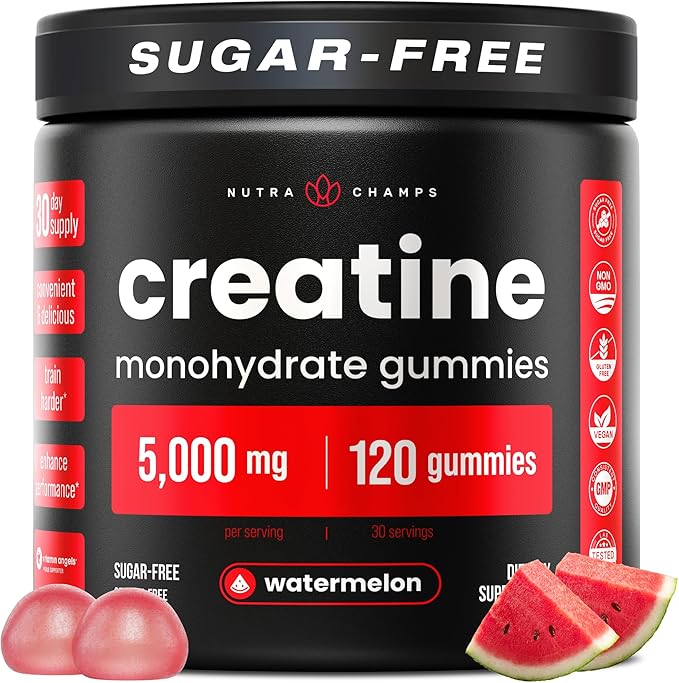 NutraChamps Creatine Gummies – 120 Count, 5g Sugar-Free Chewable Creatine for Men & Women