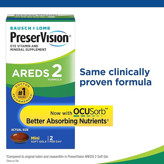 PreserVision AREDS 2 Eye Vitamins with Lutein Zeaxanthin Vitamin C E Zinc Copper – Eye Health Supplement for AMD Support – 120 Minigels