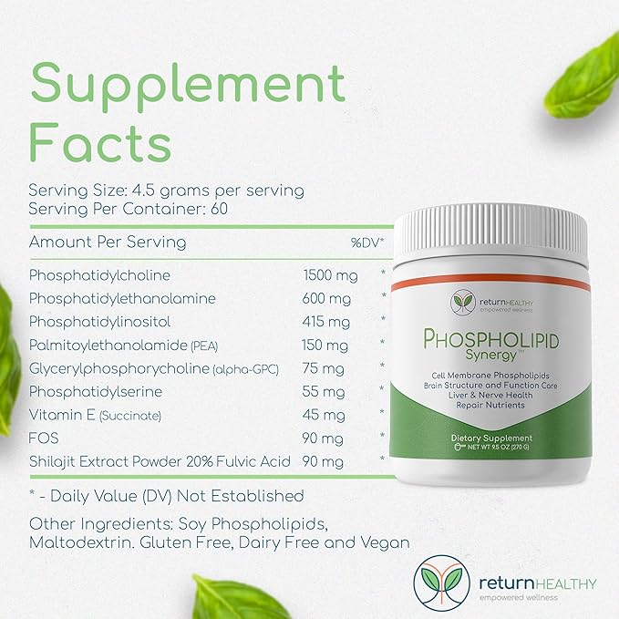 Phospholipid Synergy Powder – Cellular Repair, Brain & Liver Support – Natural Antioxidant for Memory, Focus & Detox – Non-GMO – 270g