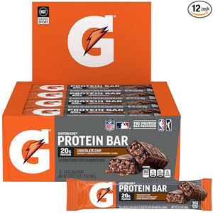 Gatorade Whey Protein Recover Bars – Chocolate Chip, Pack of 12, 2.8 oz Each