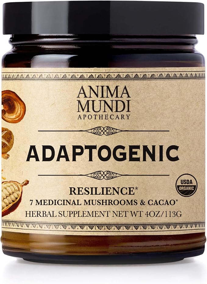 Anima Mundi Organic Mushroom Supplement – Adaptogenic Mushrooms + Cacao – Lion’s Mane, Shiitake, Chaga & More – Uplifting Powder for Coffee, Tea & Smoothies – Vegan, Non-GMO – 4oz