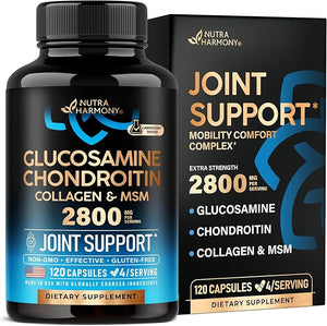 Glucosamine Chondroitin MSM with Collagen – 2800mg Joint Support for Cartilage, Ligaments & Flexibility – FSA/HSA Eligible, Made in USA, Non-GMO, Gluten-Free – 120 Capsules
