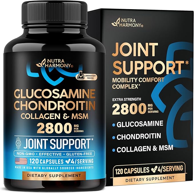 Glucosamine Chondroitin MSM with Collagen – 2800mg Joint Support for Cartilage, Ligaments & Flexibility – FSA/HSA Eligible, Made in USA, Non-GMO, Gluten-Free – 120 Capsules