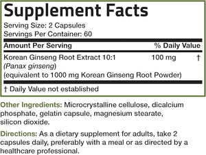 Bronson Korean Panax Ginseng 120 Capsules Supports Energy Endurance Vitality and Memory