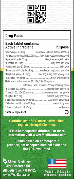 ClearLife Extra Strength Allergy Relief, 60 Tablets – Non-Drowsy Homeopathic Formula for Congestion, Sneezing & Sinus Pressure
