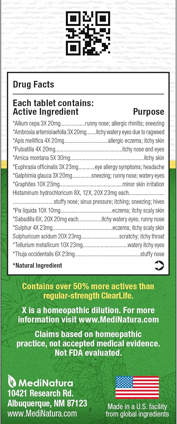 ClearLife Extra Strength Allergy Relief, 60 Tablets – Non-Drowsy Homeopathic Formula for Congestion, Sneezing & Sinus Pressure