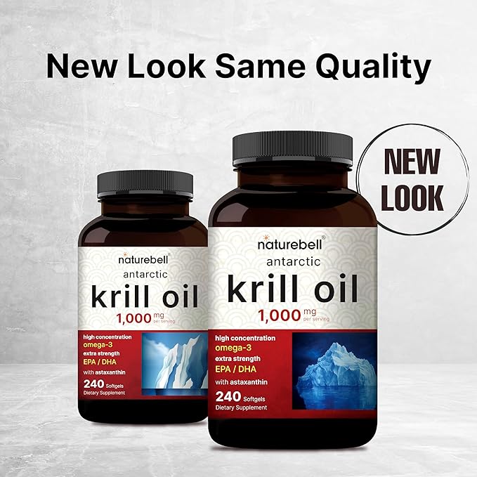 NatureBell Antarctic Krill Oil 1000mg – Omega-3 EPA, DHA & Astaxanthin – Heart, Joint & Brain Support – Non-GMO, Gluten-Free – 240 Softgels (Value Size)