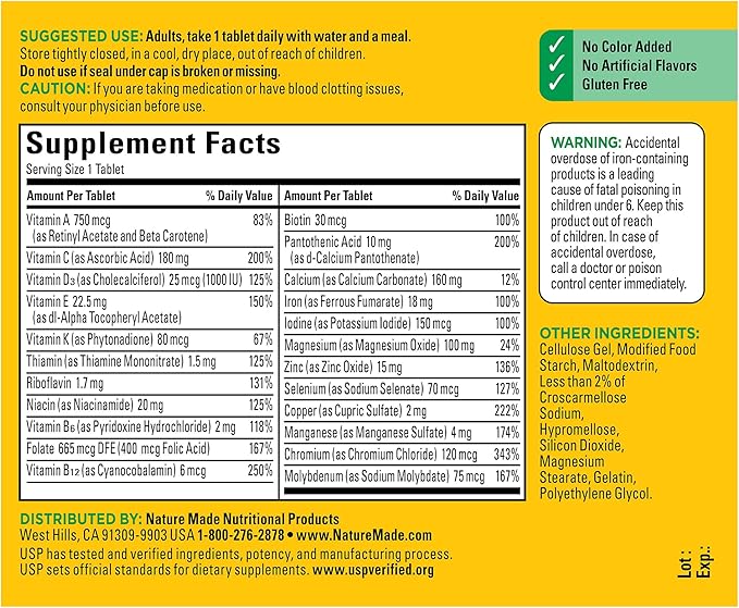 Nature Made Multivitamin with Iron – Daily Multivitamin for Women & Men – 130 Tablets