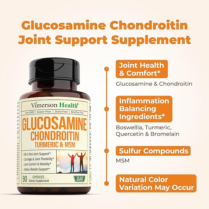 Glucosamine Chondroitin MSM with Turmeric & Boswellia – Joint Support for Cartilage, Flexibility & Mobility – Non-GMO, Gluten-Free – 90 Capsules