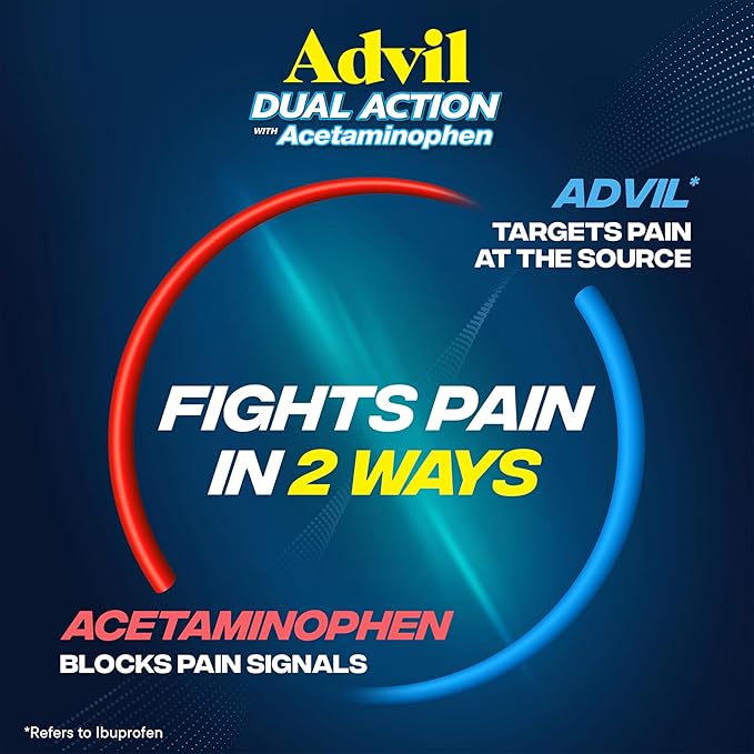Advil Dual Action Pain Relief Caplets with Acetaminophen and Ibuprofen 50 Packs of 2 Count
