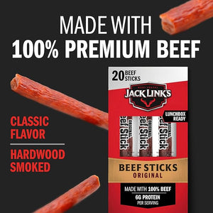 Jack Link's Beef Sticks – Original, 6g Protein, Keto-Friendly Meat Snack, 20 Count, 0.92 oz Each