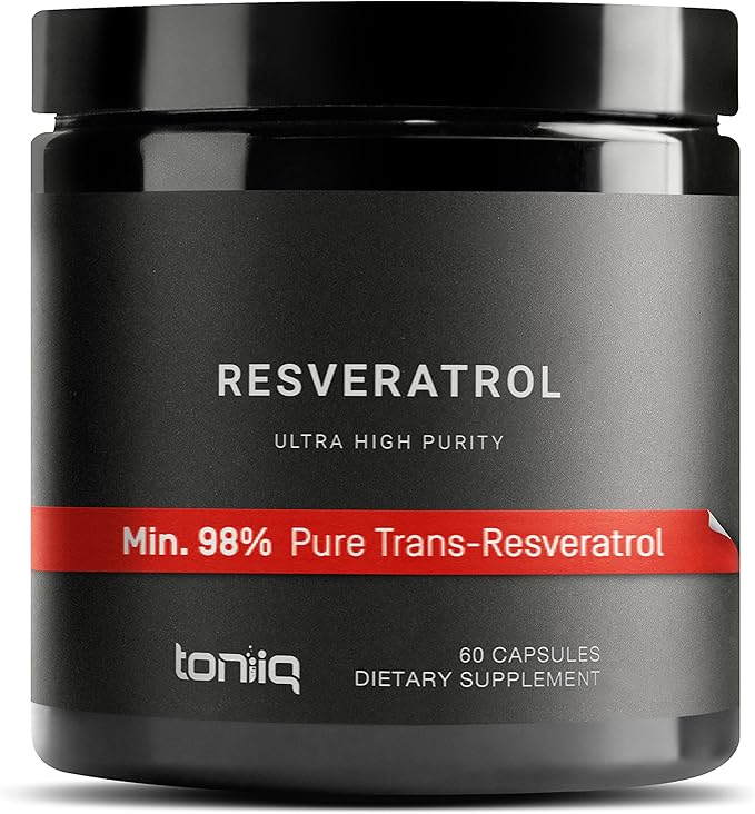 Toniiq Resveratrol 600mg – 98% Trans-Resveratrol, Ultra High Purity & Bioavailable Antioxidant – Heart, Cellular & Anti-Aging Support – Vegan, Non-GMO – 60 Capsules