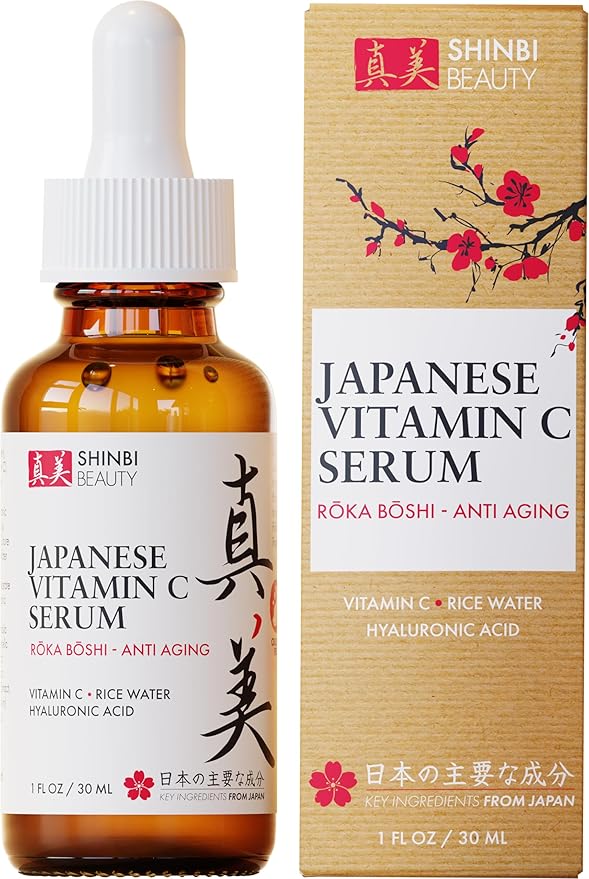 Shinbi Beauty Japanese Vitamin C Serum with Rice Water & Hyaluronic Acid – Brightening, Anti-Aging, Anti-Wrinkle – J-Beauty Glow – 1oz