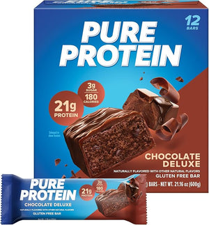 Pure Protein Bars, Chocolate Deluxe – High Protein, Low Sugar, Gluten Free, Nutritious Snack, 12 Count