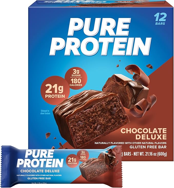 Pure Protein Bars, Chocolate Deluxe – High Protein, Low Sugar, Gluten Free, Nutritious Snack, 12 Count