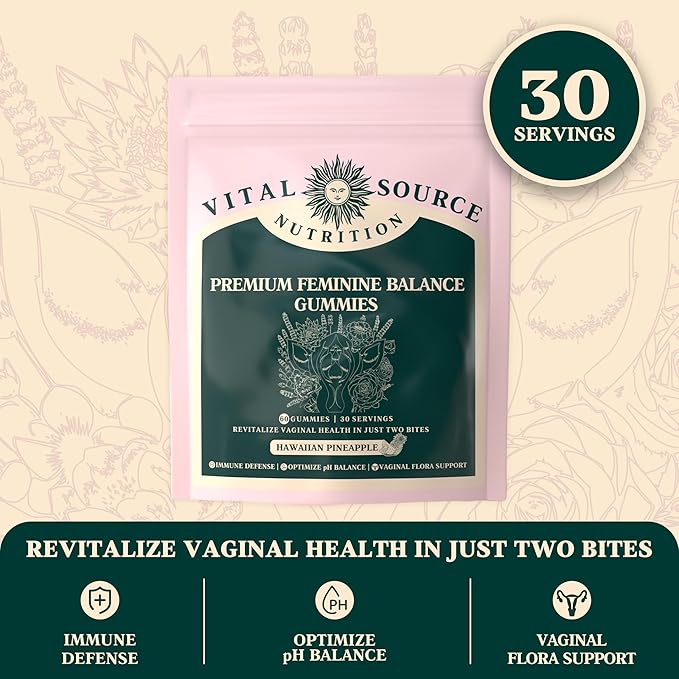 Vital Source Feminine Balance Gummies – Hormone & PMS Support, Women’s Wellness – Hawaiian Pineapple Flavor – Vegan, Non-GMO – 60 Gummies (30-Day Supply)